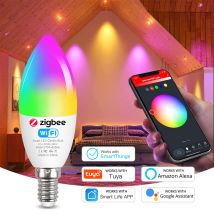 Tuya E14 Smart ZigBee 3,0 WiFi Kerze Glühbirne AC85-265V LED Licht Kronleuchter Lampe Schlafzimmer Lampe Smart Leben Alexa Google hause