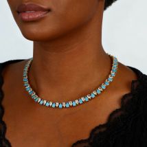 2025 New Fashion Micro Pave Multi Drip Cz Choker Statement Necklace Iced Out Bling Blue White CZ Charm High Quality Jewelry
