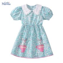 Little Maven Baby Mädchen 2025, neue Sommer-Kinderkleidung, Kinderkleidung, bestickte Cartoon-Kaninchen, Blumen, Kleider für 2–7 Jahre