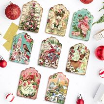 48Pcs Weihnachten Papier Etiketten Vintage Santa Claus Deer Tags Für Frohe Weihnachten Baum Hängende Dekoration DIY Geschenk Verpackung Liefert