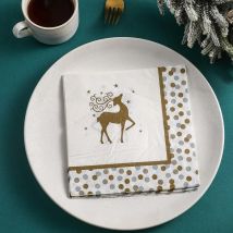 20 Stück 33 cm 2-lagige Weihnachtsservietten Golden Elk Gold getrimmte Polka Dot bedruckte weiße Papier-Tischsets Ambient Dekopapier