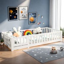 Cama Infantil RosahqndaKids de 140 x 200 cm con Estructura de Listones, Cama Montessori para Niños y Niñas para Dormitorio Infantil