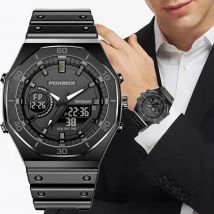 Neu dual display uhren für männer casual sport chronograph quarz großes zifferblatt armbanduhr silikon wasserdicht digital uhr