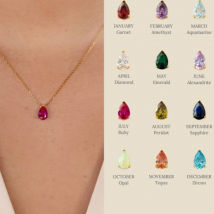 18 Karat vergoldete tropfenförmige Zirkonia-Anhänger-Geburtsstein-Halskette für Frauen, glänzende Kristall-Halsband-Schlüsselbeinkette, Boho-Schmuck, Geschenk