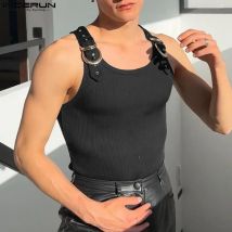 INCERUN Tops Amerikanischen Stil, Mode, Neue Männer Dekonstruktion Design Metall Schnalle Mesh Westen Casual Streetwear Männlich Solide Tank Tops