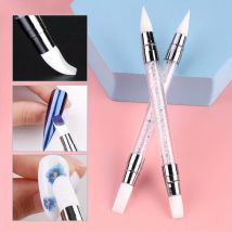 Penna per nail art in silicone a doppia testa per intaglio di fiori, penna per scolpire colla regolabile, pennello per goffratura, strumenti per manicure professionali