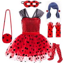 Costume cosplay coccinella per bambini, marinette per bambini, vestito di Halloween, festa di Natale per ragazza, abito a pois rossi, regalo di compleanno