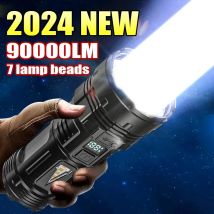 Torcia potente con 7 perline Lampada super tattica con luce laterale COB Lanterna da campeggio Torcia esterna ricaricabile tramite USB