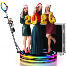 Controllo app della macchina per cabina fotografica rotante intelligente a 360 gradi con supporto per selfie con luce ad anello RGB Logo personalizzato gratuito per feste di eventi