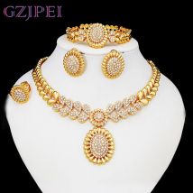 Collane da donna Orecchini Anello Bracciale 4 pezzi Set di gioielli Design classico Dubai Nigeria Gioielli Placcato in oro 22 carati Tendenza
