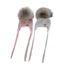 Newborn Baby hat for Boys Girls with ear Warmmer earflap rope Winter Cotton Beanie Pom Pom Bobble crown Hat Cap Hat for Kids boy