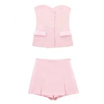HH Sommer Frauen Elegante Rosa Shorts Röcke Sets Vorderen Knopf Rohr Tops Schlank Schlitz Shorts Culottes Weibliche Mode Streetwear