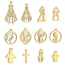 5 uds. De dijes Retro de acero inoxidable de la Virgen María, colgante de Cruz, joyería religiosa de Nuestra Señora para hacer collar, pulsera, accesorios