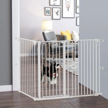 PawHut Barrera para Perros Plegable de Acero con 3 Paneles 206x90cm Blanco