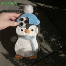 Niedliche 3D-Pinguin-Plüsch-Silikon-Handyhülle für iPhone 16 Pro Max 14 15 Plus 13 Pro Max Schneewittchen, weiche, stoßfeste Schutzhülle