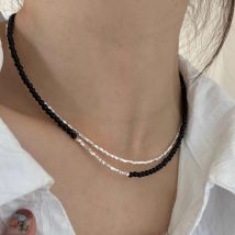 Halskette aus 925er-Sterlingsilber, schwarze Perlen, quadratisch, unregelmäßig, Punk, geometrisch, für Frauen und Mädchen, Schmuck, Geschenk, Dropshipping, Großhandel