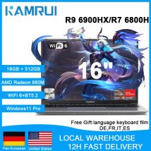 KAMRUI Laptop do gier 16 cali FHD AMD Ryzen7 6800H/7735HS/H 255 16GB DDR5 512GBSSD AMD Radeon 680M WiFi6 Win11PRO Podświetlana klawiatura