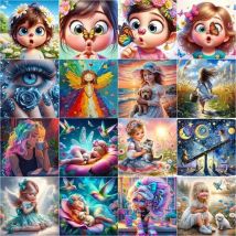 CHENISTORY Full Square Diamond Painting Cartoon Girl 5D DIY Diamond Embroidery Figure Art Kits Handmade Gift  Decor For Home