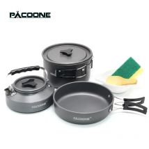 PACOONE Camping Kochgeschirr Set Tragbares Kochgeschirr Kit Outdoor Topf Kochwasser Wasserkocher Pfanne Set Geschirr Wandern Picknick Ausrüstung