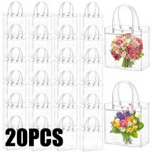 Bolsa de regalo transparente con asa, embalaje de regalo de dulces para fiesta de cumpleaños y boda, bolsa de mano reutilizable, Baby Shower de Navidad, 10/20 piezas