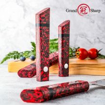 Grandsharp Professioneller Küchenmessergriff, rotes Harz + Kohlefaser, Premium-Kochmessergriff aus Kohlefaser, bequemer Griff