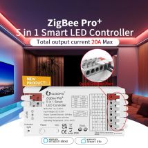 GLEDOPTO ZigBee 3,0 Pro + controlador de tira de LED 5 en 1 20A Max RGBCCT/RGBW/RGB/CCT/atenuador Alexa Homey aplicación Control de voz