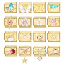 Hot Zircon Pearl Bee Flower Heart Butterfly Cherry Pendant Italian Charm Links Fit 9mm Stainless Steel Bracelet Women Diy Making