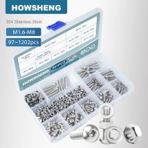 M1.6 M2 M2.5 M3 M4 M5 M6 M8 Hex Socket Button Head Screw Bolts and Nut Set 304 Stainless Steel Allen Round Screw with Washer Kit