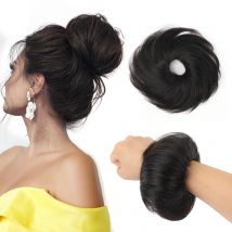 Glatte Haarknotenverlängerungen, kurze Pferdeschwanz-Haarknotenverlängerungen, synthetische, unordentliche Dutt-Haarteile, elastisch, einfache Haargummis für Frauen