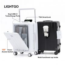LightGo Handgepäck mit Vorderzug, 20/26/28 Zoll, mit Laptop-Comp, 2 USB-C-Anschlüssen, TSA-Schloss, geräuschlose Räder für Geschäftsreisen