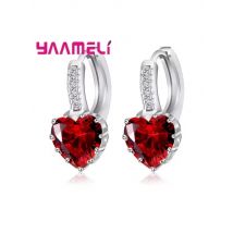 Romantic Heart Crystal Loop Lever Back Earring Austrian Cubic Zircon 925 Sterling Silver Hoop Earrings for Women Jewelry Gift