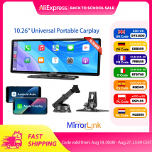 ESSGOO Dash Cam Portatile Universale 10.26" Wireless Apple CarPlay Android Auto Display HD 1600×600 Navigazione GPS Mirror Link FM USB Bluetooth Tipo-C AUX TF