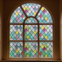 Buntglas-Fensterfolie, Sichtschutzfolien für Fenster, bunte Gitter-Fenstertönung, Regenbogen-Glas-Aufkleber für Zuhause, Anti-UV