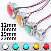 12mm 16mm 19mm 22mm Metalowa lampka kontrolna LED Wodoodporna sferyczna okrągła lampka sygnalizacyjna Czerwony Pomarańczowy Niebieski Zielony Biały Montaż panelowy 12V