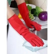 Kitchen Red Gloves Washing Dishes Cleaning Washing Red Gloves Thick Protective Waterproof Long Sleeve Rubber Latex Gloves Tool