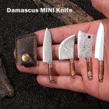 Damaskus Klinge Messer MINI Sharp EDC selbstverteidigung Tragbare Schlüsselbund Auspacken Messer Outdoor Unboxing Werkzeug Mit Leder Abdeckung