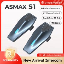 ASMAX S1 Interfono per casco Versione globale Interfono per gruppo mesh per moto Controllo vocale Auricolare Bluetooth multi-audio APP/IPX7/ENC Adatto per Motoslitta/Sci/ATV