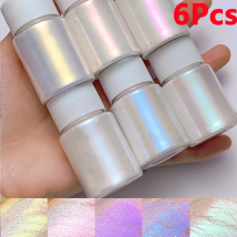 6 Pz/set Aurora Sirena Unghie artistiche Polvere Lucido Polarizzato Bianco Perla Cromato Pigmento Camaleonte Manicure Sfregamento Polvere di Mica * &