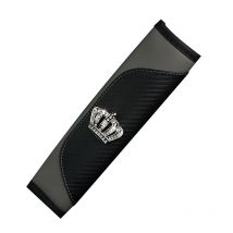 Diamond-Encrusted PU Carbon Fiber Leather Crown Car Shoulder Guard Safety Belt Decoration Set Luxury Interior Accessories