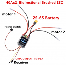 40AX2 Dual Way Bidirektionaler gebürsteter elektrischer Geschwindigkeitsregler Mixed Control ESC 7-25V für RC Tank/Geschwindigkeitsunterschiede Boot