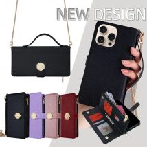 Modischer magnetischer Flip-Kartenfächer mit Fotorahmen, Leder-Brieftaschenhülle für iPhone 16 Pro Max 16 Plus, Handytasche mit Metallarmband