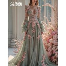 Neue Ankunft Elegantes Abendkleid mit V-Ausschnitt Schicke Blumen Braut Maßgeschneiderte formelle Anlässe Cocktail Promi Atemberaubendes Abendkleid