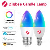 Zigbee 3.0 E14 E12 E27 B22 Smart Candle lamps 110V 220V RGBCW Works With Echo Plus Home Assistant APP Voice Control Zigbee2MQTT