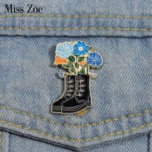Boots Flowers Enamel Pins Custom Cute Beautiful Blue Flower Brooches Lapel Badges Plant Funny Jewelry Gift for Kids Friends