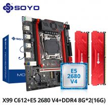 Zestaw płyty głównej SOYO X99 Gaming z chipsetem C612, TPM2.0, z procesorem E5 2680 V4 i pamięcią RAM DDR4 16G (2*8G) 2133MHz, PCIE3.0 do komputera stacjonarnego