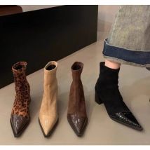 Frauen Neue Herbst Chunky Einzelne Stiefel Spitz Wildleder Spleißen Anti-rutsch Verschleiß-beständig Stiefeletten Kurze Booties