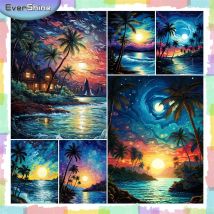 Ever shine Meer Diamant Stickerei Landschaft Kokosnuss baum DIY Hobby Gemälde mit Strass Mosaik Sonnen untergang abstrakte Wand dekoration