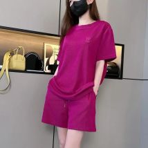 Lässige Kurzarm shorts für Damen solide einfache lockere elastische Taille Trainings anzug dünne koreanische lose zweiteilige trend ige Set