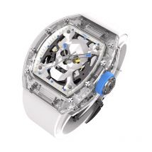CRONUSART Męski Zegarek Automatyczny 50mm Tonneau Szafirowa Koperta Mechaniczny Zegarek na Rękę Luminescencyjny Pasek z Fluoroelastomeru Tarcza Czaszka