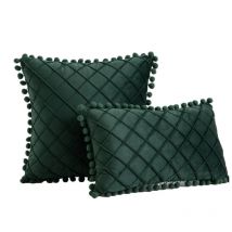 30 x 50 cm, 45 x 45 cm, samtgrün, Dekokissenbezüge mit Bommel, eleganter Kissenbezug für Couch, Sofa, Weihnachten, Heimdekoration